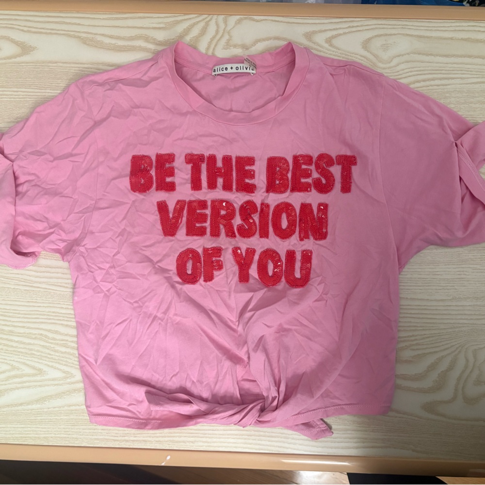 Alice + Olivia Pink Top with Red Statement